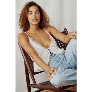 Intimately Free People Lace Bralette Tie Front Cami Top Boho Ivory Off-White Med